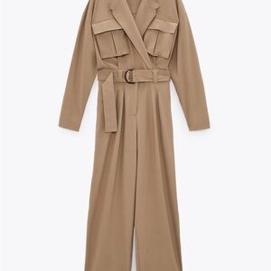 Zara Belted Utility Jumpsuit in Camel